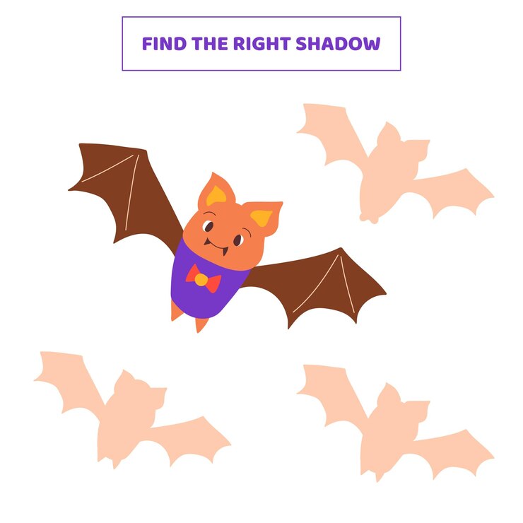 Vector find the right shadow for cartoon bat