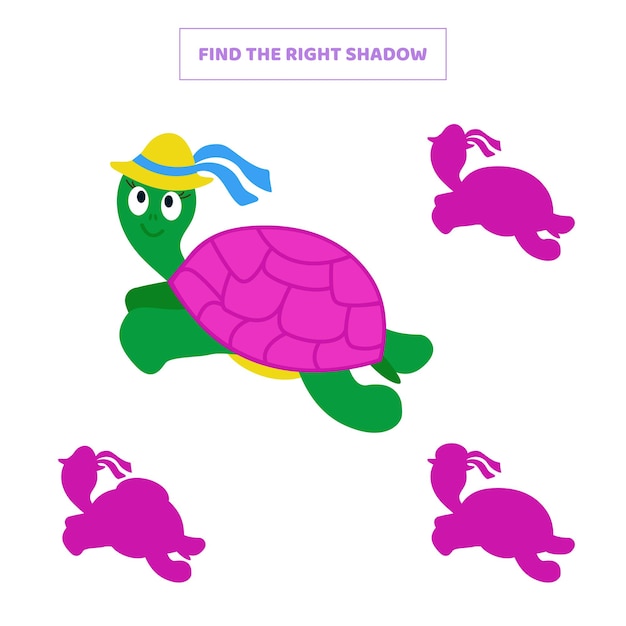 Find the right shadow for cartoon turtle Educational game for kids