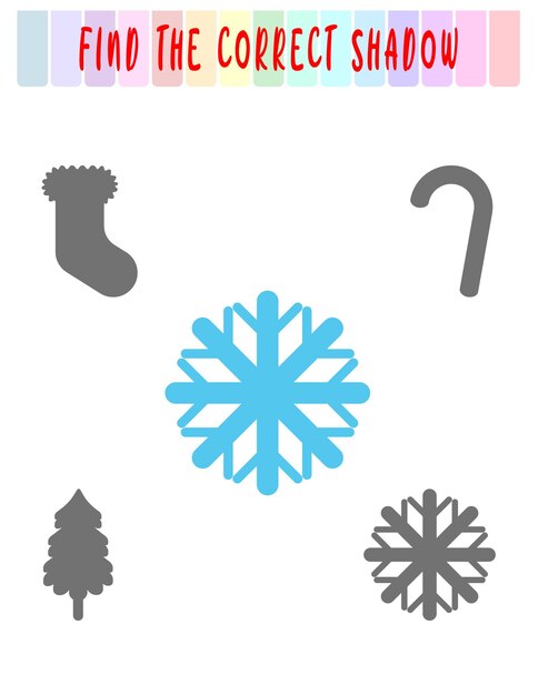 Find the right shadow. Cute christmas snowflake .Educational game with snowflake. Logic games
