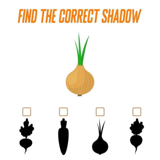 Find the right shadow Cute onion Educational game  Logic games for children with an answer