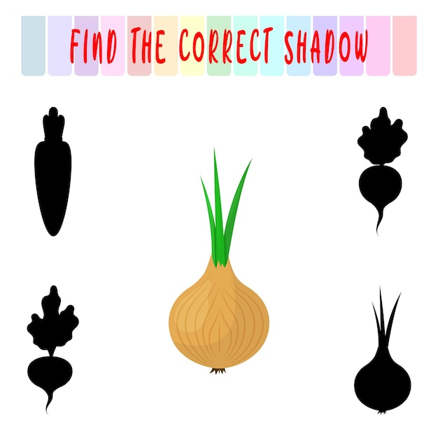 Find the right shadow Cute onion Educational game  Logic games for children with an answer