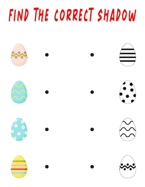 Vector find the right shadow educational game with cute eggs easter eggs with logic games for children