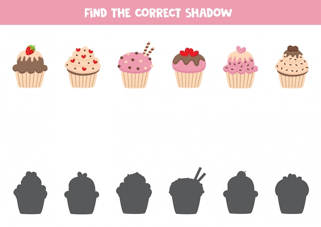 Find the right shadow of lovely cartoon cupcakes.