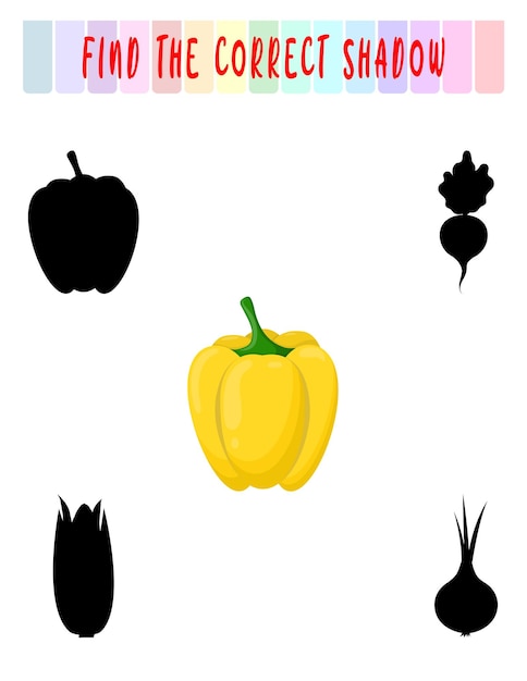 find the right shadow vegetables sweet pepper Teaching children worksheet training