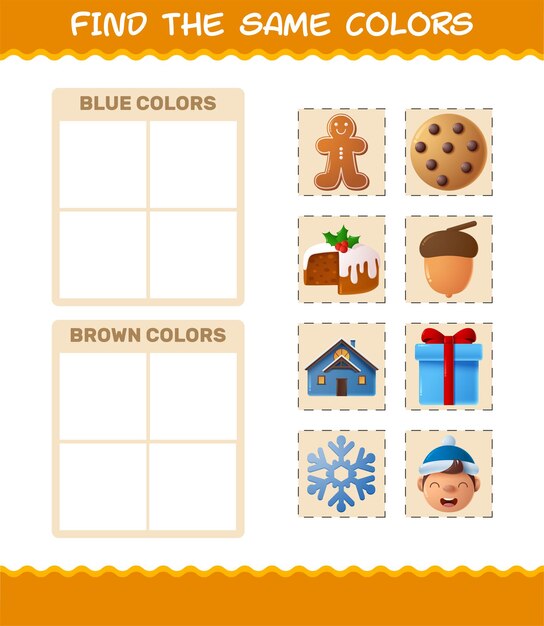 Find the same colors of christmas. searching and matching game. educational game for pre shool years kids and toddlers