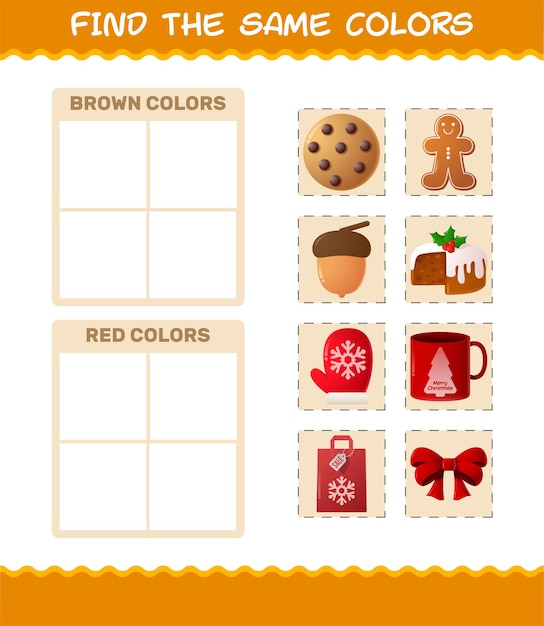 Find the same colors of christmas. searching and matching game. educational game for pre shool years kids and toddlers