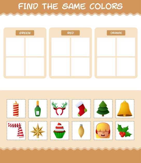 Find the same colors of christmas. Searching and Matching game. Educational game for pre shool years kids and toddlers