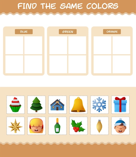 Find the same colors of christmas. Searching and Matching game. Educational game for pre shool years kids and toddlers