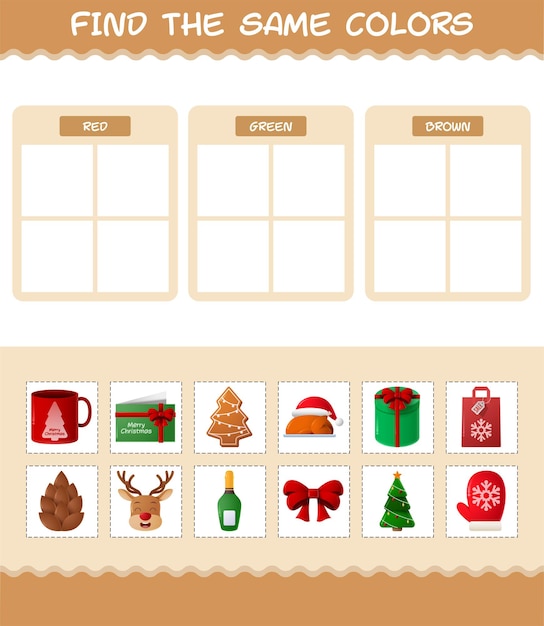 Find the same colors of christmas. Searching and Matching game. Educational game for pre shool years kids and toddlers