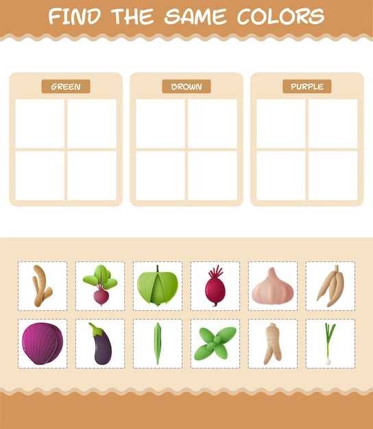 Найдите такие же цвета овощей. Игра на поиск и сопоставление. Развивающая игра для дошкольников и малышей