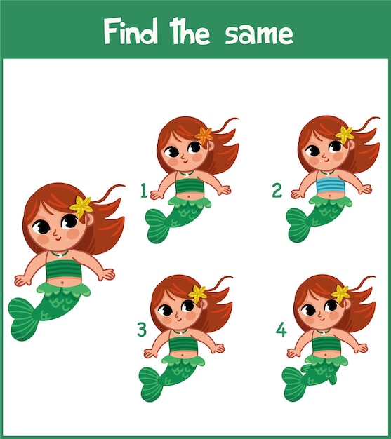 Find the same mermaid educational game for children vector illustration