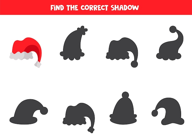 Find shadow of cartoon Christmas cap Educational logical game for kids