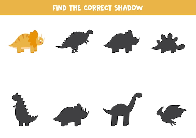 Find shadow of cute cartoon trice raptor. logical game for kids.