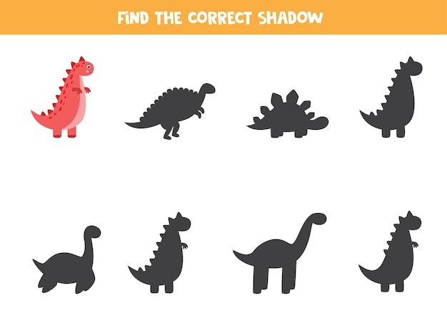 Find shadow of cute cartoon tyrannosaurus. Logical game for kids.