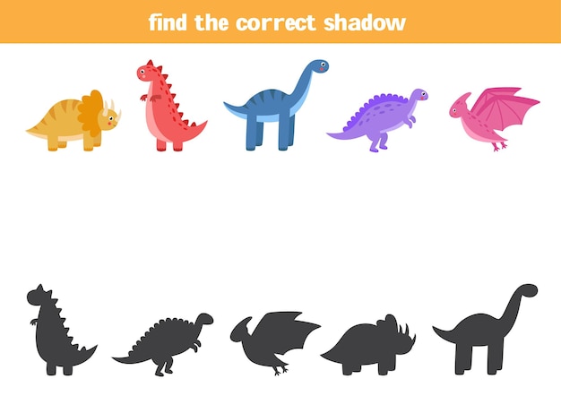 Trova le ombre di ogni dinosauro. gioco logico educativo per bambini.