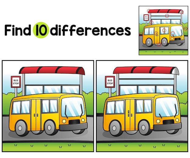 Trova o individua le differenze in questa pagina delle attività di bus vehicle kids. un gioco di abbinamento puzzle divertente ed educativo per bambini.