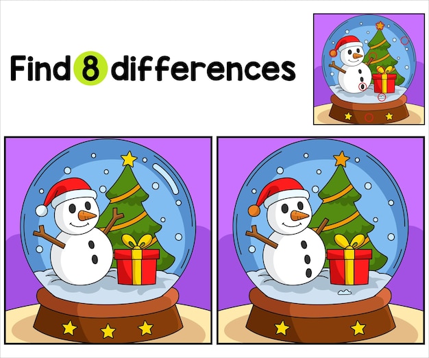 Find or spot the differences on this Christmas Snow Globe kids activity page A funny and educational puzzlematching game for children