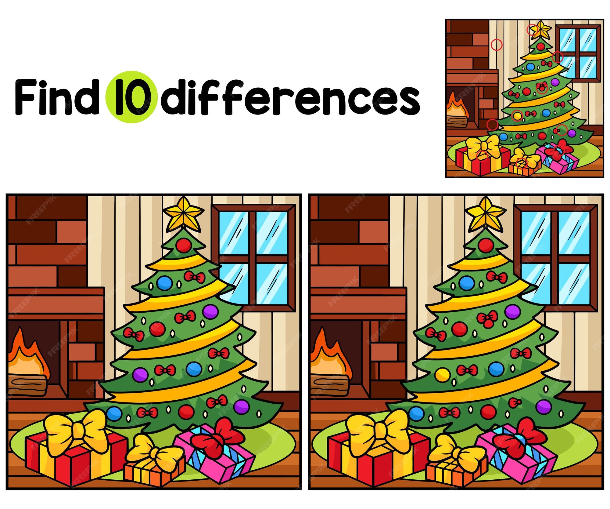 Premium Vector | Find or spot the differences on this christmas tree
