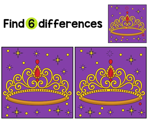 Trova o individua le differenze su questa pagina di attività princess crown kids è un gioco di puzzle divertente ed educativo per bambini