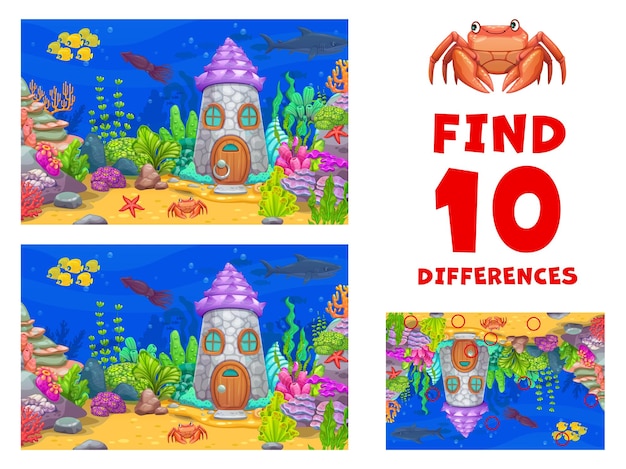 Find ten differences game underwater landscape