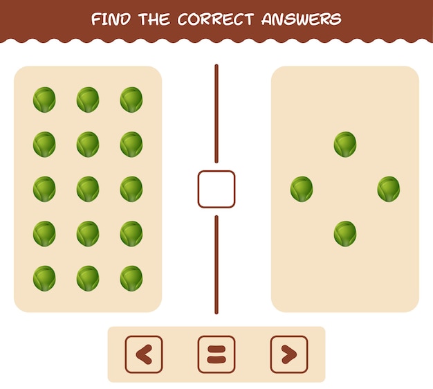 Найдите правильные ответы мультяшной брюссельской капусты. игра «найди и подсчитай». развивающая игра для детей дошкольного возраста и малышей