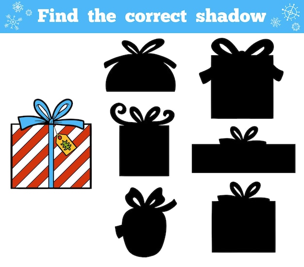 Найди правильную тень, развивающая игра для детей. рождественские подарки