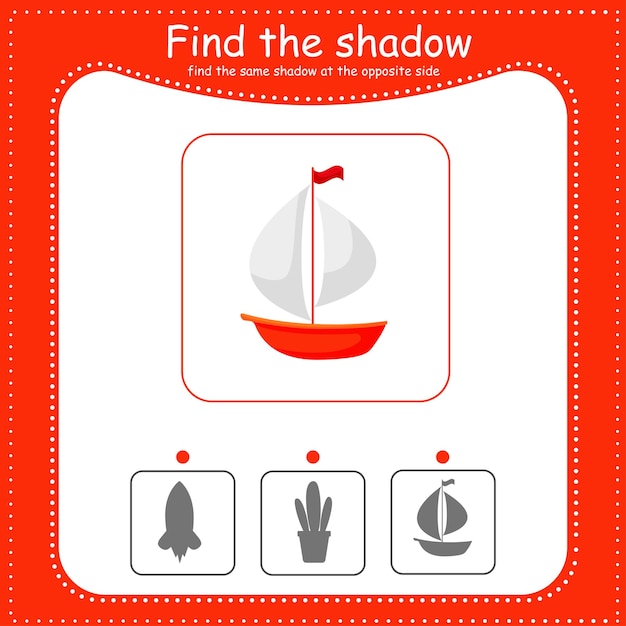 Найдите правильную тень обучающая игра для детей мультфильм векторная иллюстрация парусник