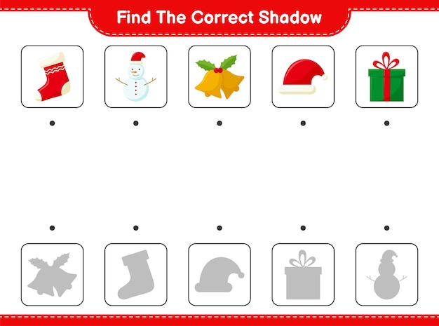 올바른 그림자를 찾으십시오. 크리스마스 장식의 정확한 그림자를 찾아 일치시킵니다.