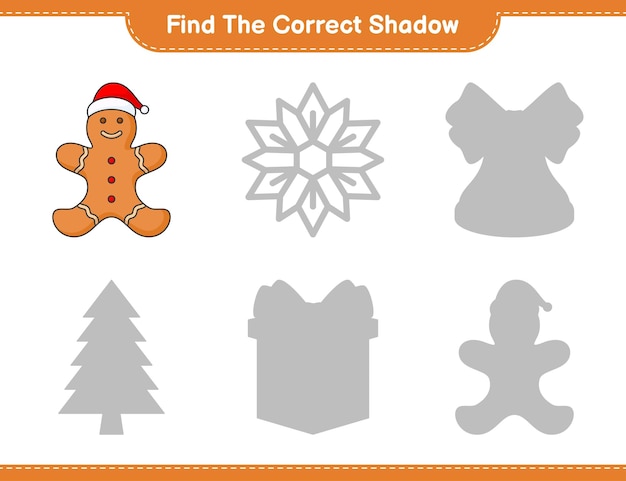 Вектор Найдите правильную тень найдите и сопоставьте правильную тень пряничного человечка