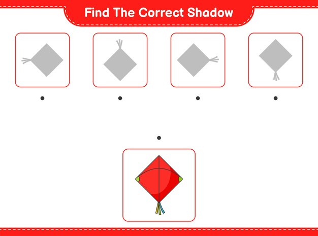 Найдите правильную тень найдите и сопоставьте правильную тень детской игры kite educational для печати векторной иллюстрации листа