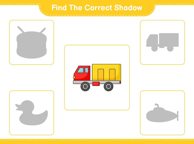 正しい影を見つけるローリー教育の子供たちのゲームの印刷可能なワークシートのベクトル図の正しい影を見つけて一致させる