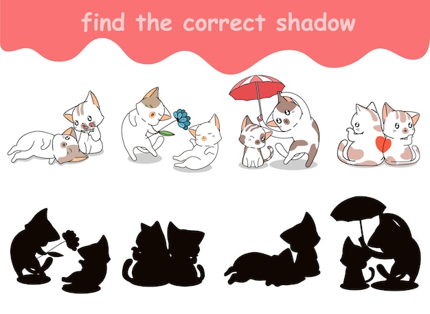 Вектор Найдите правильную тень влюбленной пары кошек