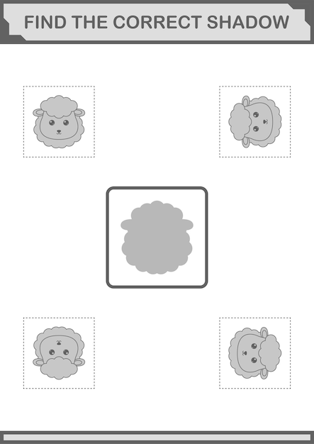 子供のための正しい影の羊の顔のワークシートを見つける