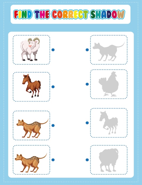 ベクトル 子供のための正しい影のワークシートを見つける