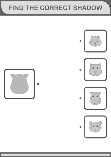 아이들을 위한 올바른 그림자 얼룩말 얼굴 워크시트 찾기