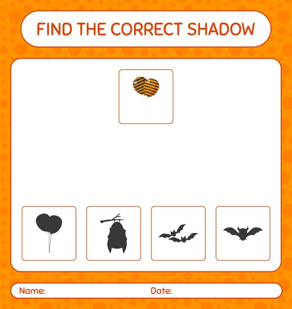 風船で正しい影のゲームを見つけてください。就学前の子供のためのワークシート、子供の活動シート