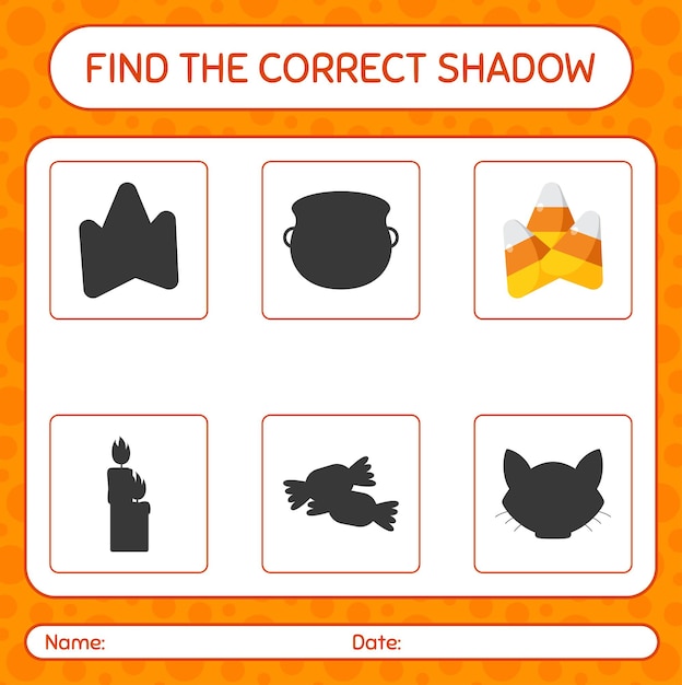 キャンディコーンで正しい影のゲームを見つけましょう。就学前の子供のためのワークシート、子供の活動シート