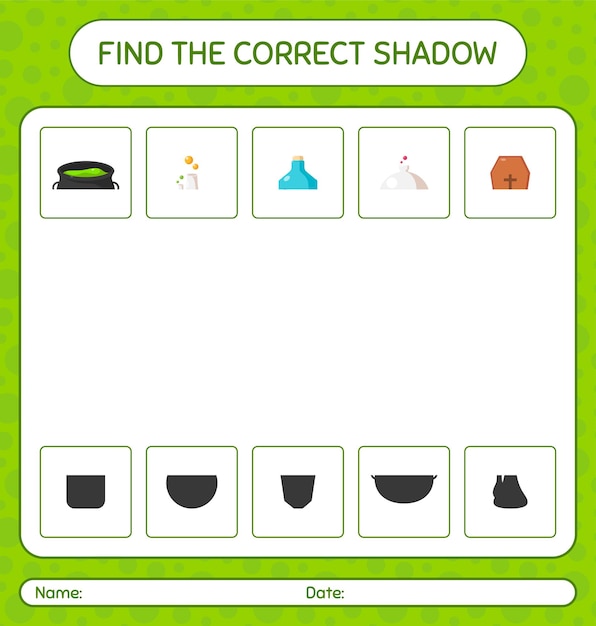 Найдите правильную игру теней со значком хэллоуина. рабочий лист для дошкольников, детский лист активности