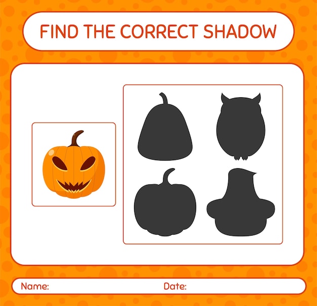 Найдите правильную игру теней с фонарём jack o '. рабочий лист для дошкольников, детский лист активности