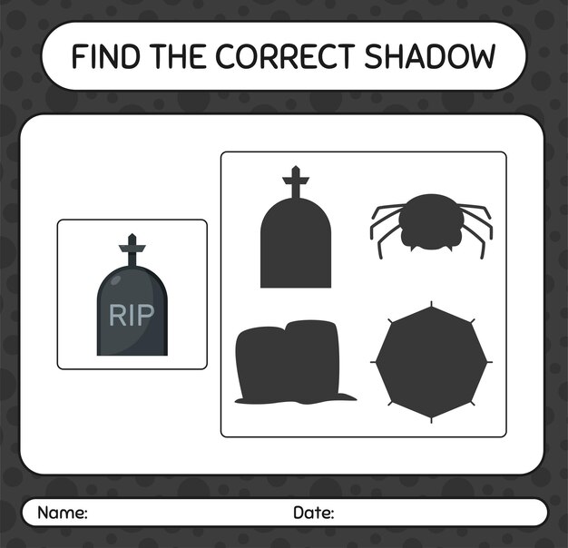 Найдите правильную игру теней с надгробием. рабочий лист для дошкольников, детский лист активности