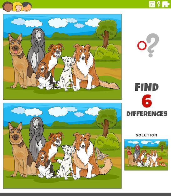 Найди отличия картинок развивающая игра с породистыми собаками