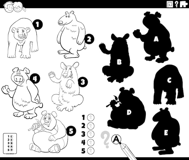 Найди правильные тени к картинкам игра с комическими мишками раскраски страницы