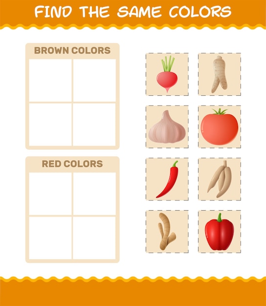 Найдите одинаковые цвета овощей. игра «поиск и сопоставление». развивающая игра для детей дошкольного возраста и малышей