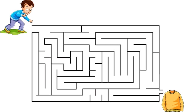 一方の側に立っている少年と反対側のベクトル図のセーターと道のパズルを見つける