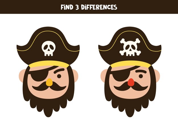 두 만화 해적 사이의 세 가지 차이점 찾기