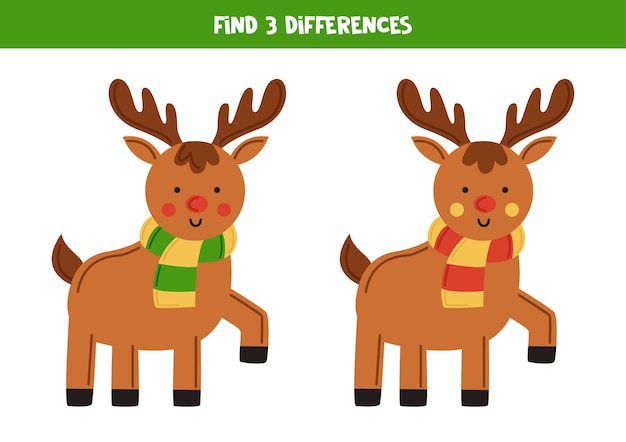 Find three differences between two cartoon reindeers