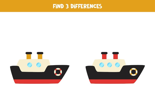 Trova tre differenze tra due navi dei cartoni animati.