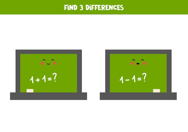 두 개의 귀여운 칠판 사이에서 세 가지 차이점 찾기