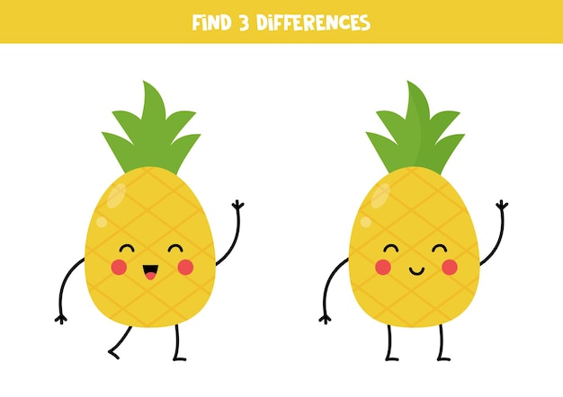 Find three differences between two cute pineapples.