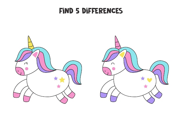 Find three differences between two cute unicorns.